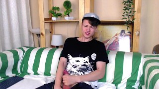 Sweet guy jerking off on the couch