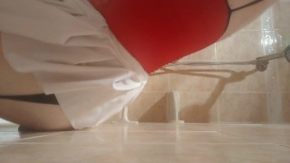 Sissy is fucked by dildo with giant knot