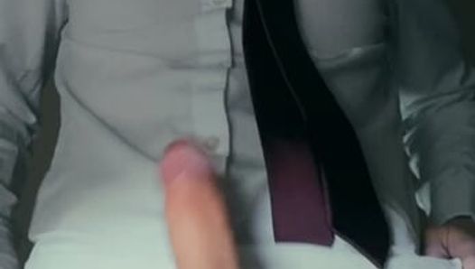 British lad sexy shirt and tie whips cock out dirty talk