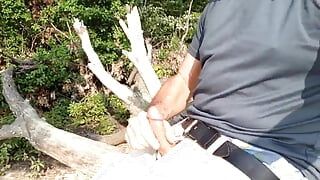 I masturbate outdoors in a woods while thinking about your big cock
