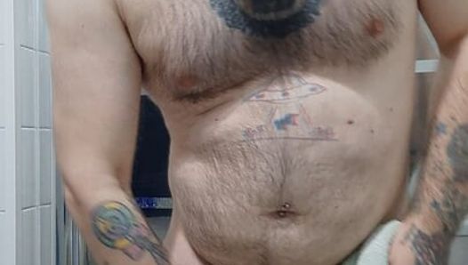 Bear gets hard after a shower