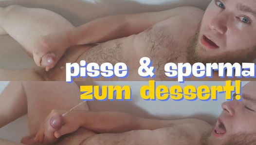 Watch in close-up as Cri33y enjoys his piss juice and then cums